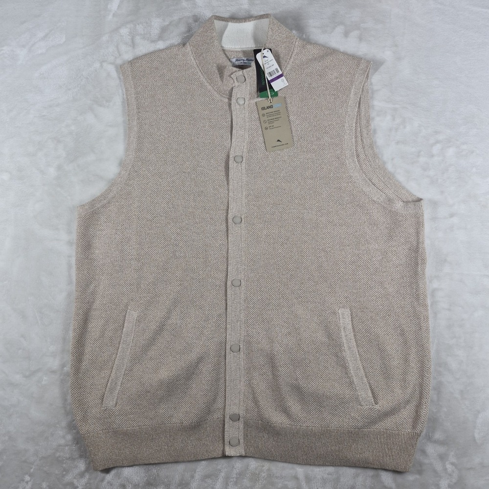 Tommy Bahama Coolside Course Sweater Vest Men's 2XL XXL Beige IslandZone NWT